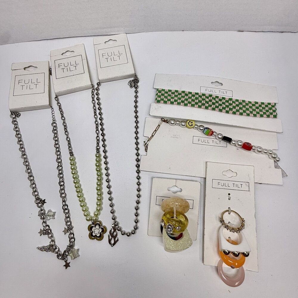 FULL TILT 7 Piece Jewelry Lot Rings Necklace Chokers All  Different & New